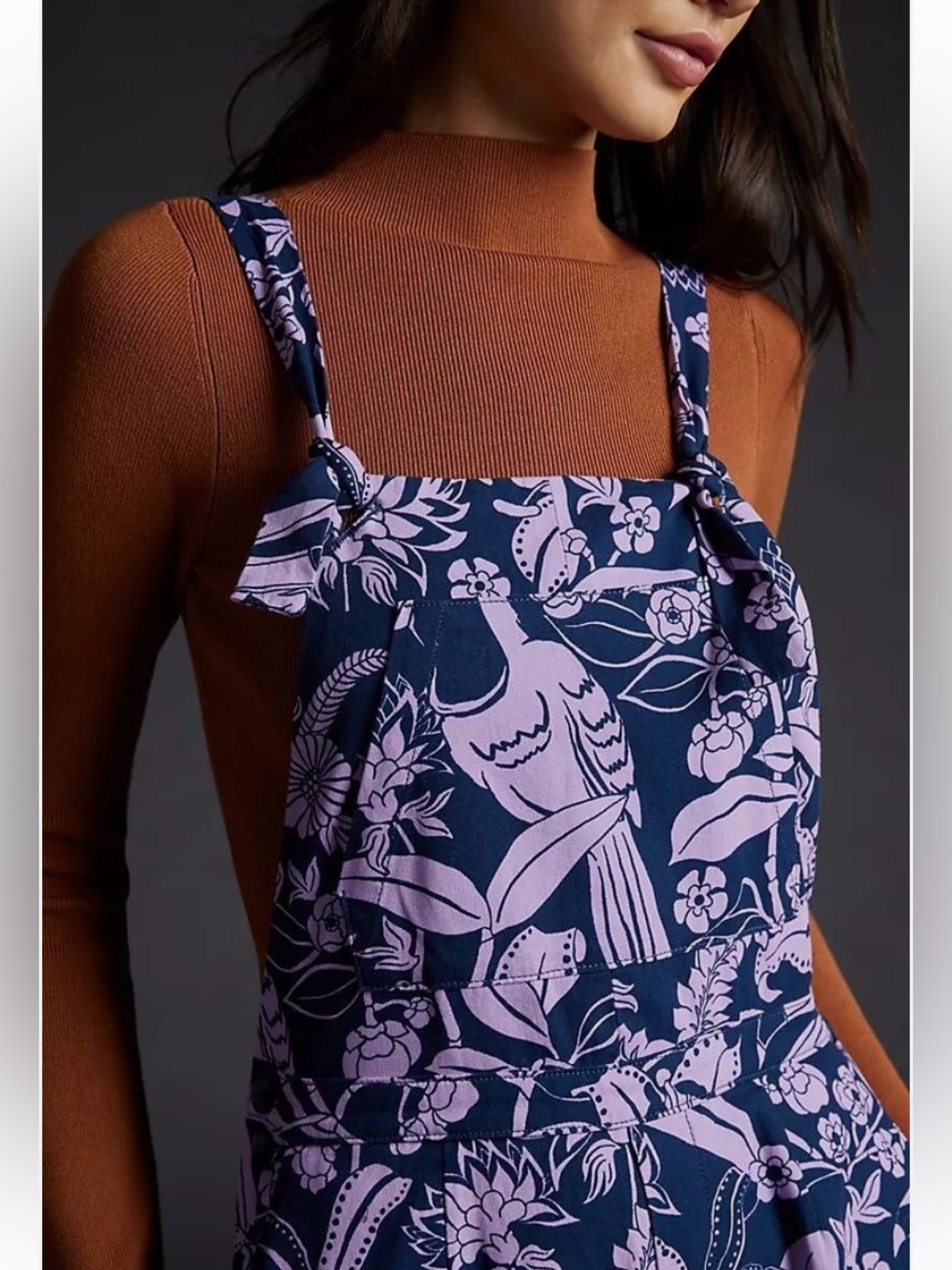 New Anthropologie FARM Rio Floral Wide Leg Purple Resort Jumpsuit Overalls M - Picture 3 of 6